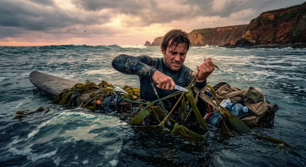 Surfer koppelt zijn ballast af