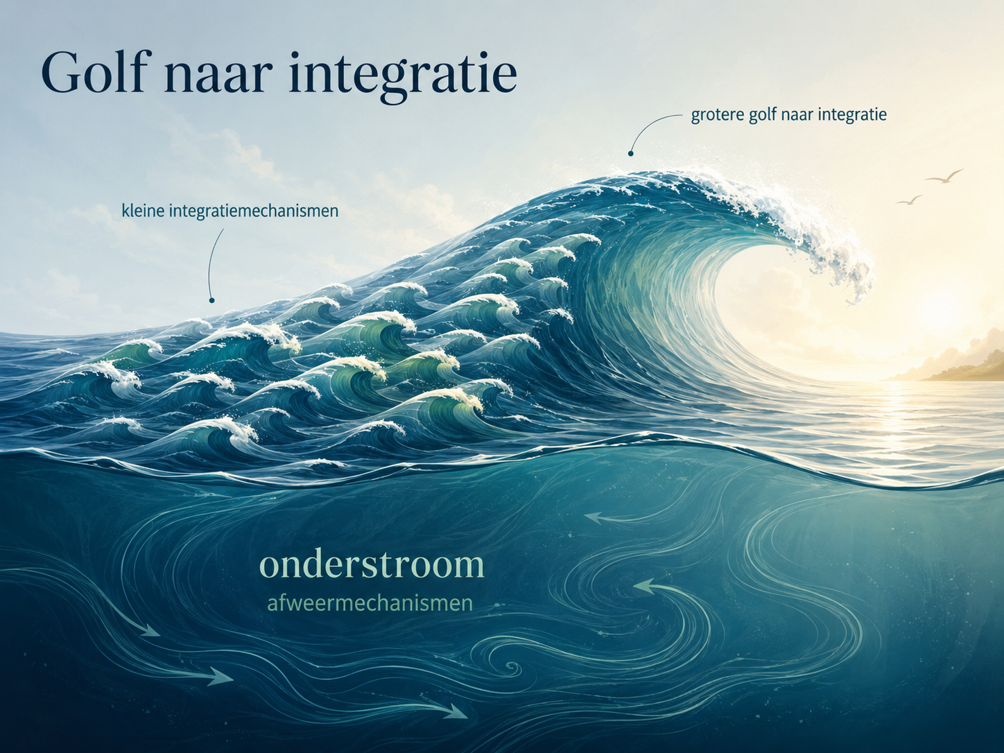Golf naar integratie: kleine integratiemechanismen bouwen zich op tot een grotere golf naar integratie, boven de onderstroom van afweermechanismen
