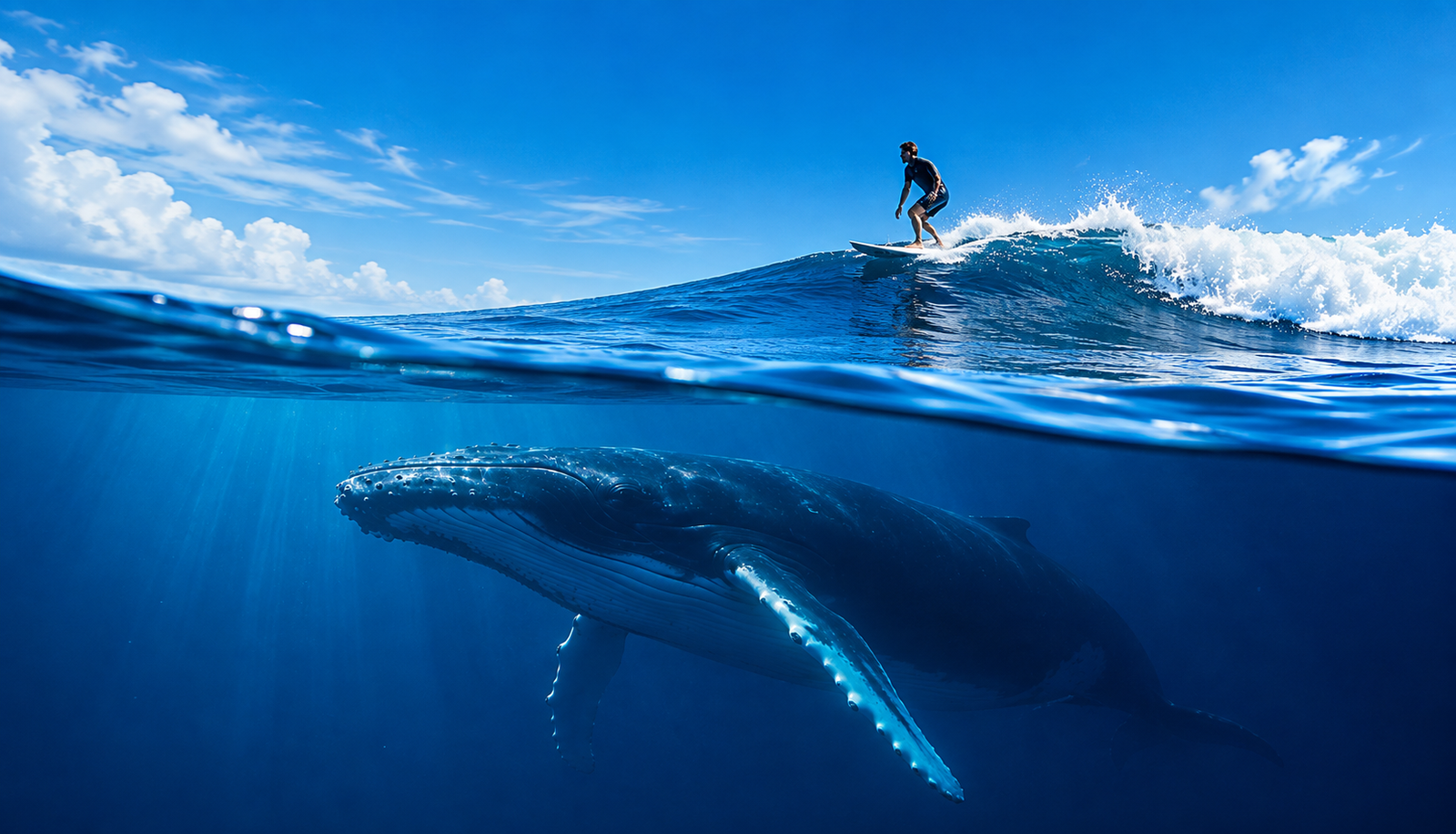 Surfer boven de walviszee